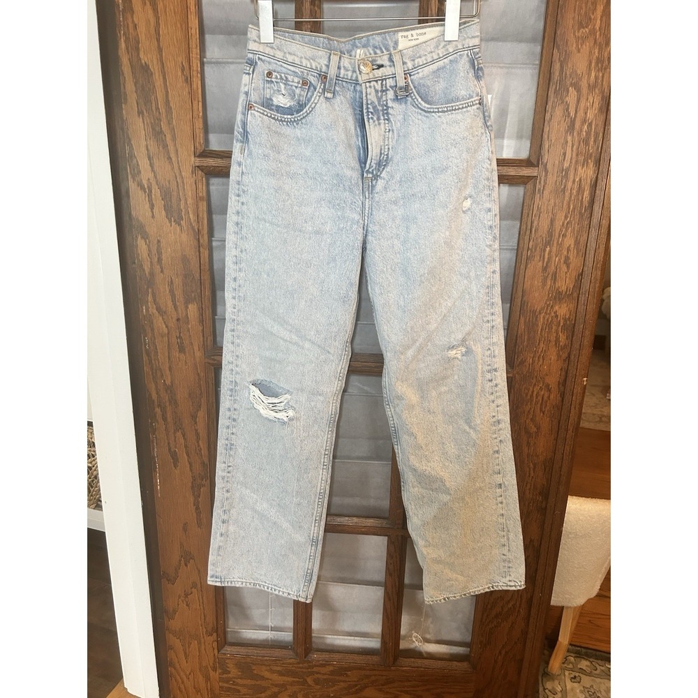 Rag & Bone Straight Leg Jeans New Girl Distressed Light Wash High Rise Size 24